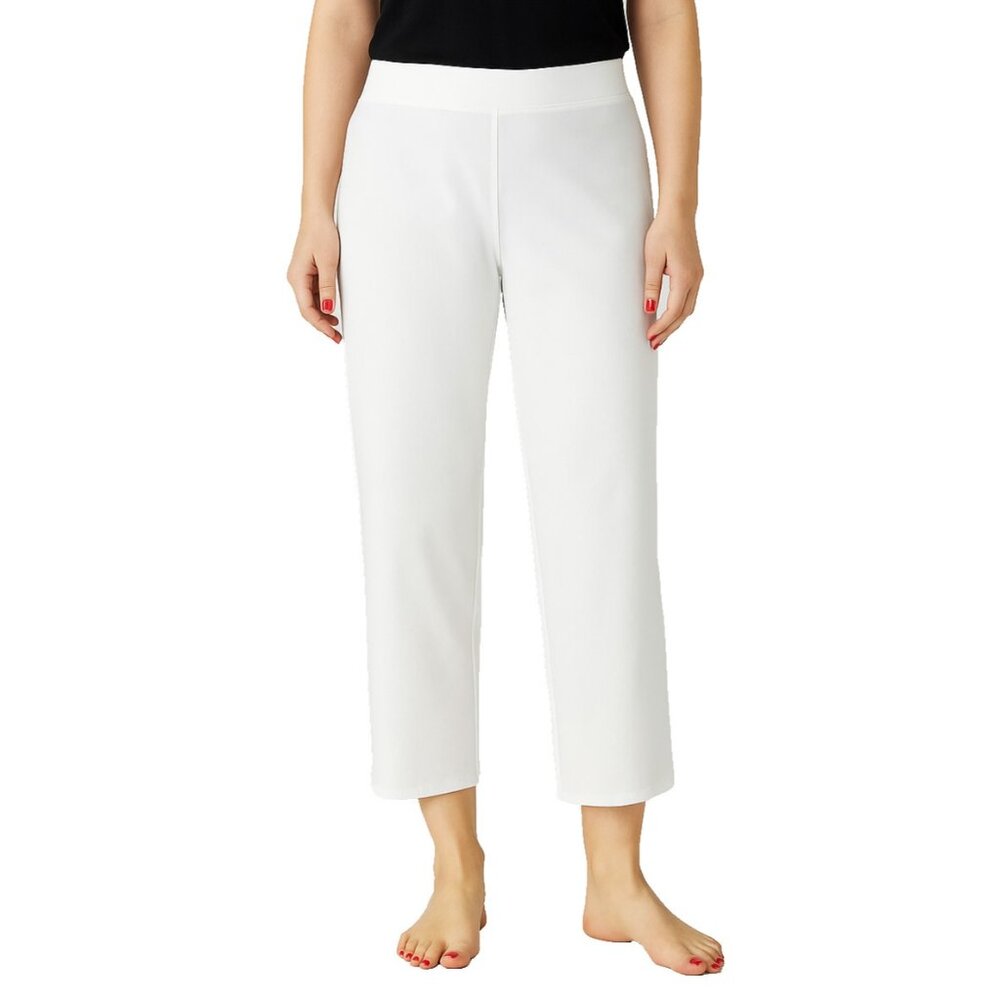 NWT Eileen Fisher Petite Straight Crop in White Washable Stretch Crepe Pants PS